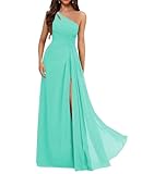 Vestidos de dama de honor de gasa para mujer con abertura, vestidos largos de graduación, plisados, vestidos de cóctel, talla grande, turquesa, 38