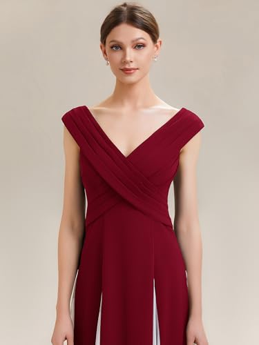 Robe d'invité de mariage confortable et flatteuse col V longue évasée EG02649