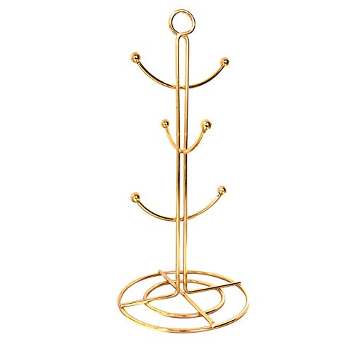 EUBUY Mug Tree for Counter Large Mugs 6 Mugs, 6 Hooks Modern Metal Gold Coffee Mug Holder Countertop Coffee Mug Tree Holder Tea Cups Holder Stand for Farmhouse Home Kitchen