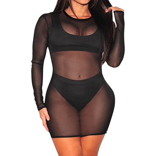 Robe en maille fine transparente avec manches longues stretch