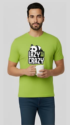 Image of Men's Cotton T-Shirt, Character-Inspired Lazy But Crazy Text T-Shirt Printed for Men and Boys, Round Neck, Half Sleeve, Regular Fit