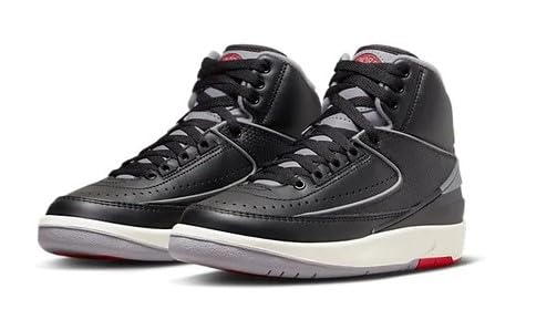 NIKE Big Kid's Jordan 2 Retro Black/Cement Grey-Fire Red (DQ8562 001) - 4.52