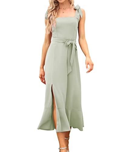 Women's Elegant Bridesmaid Dresses - Square Neck Ruffle Split Midi Formal Dress For Wedding Guest Cocktail Evening Party #TOP1