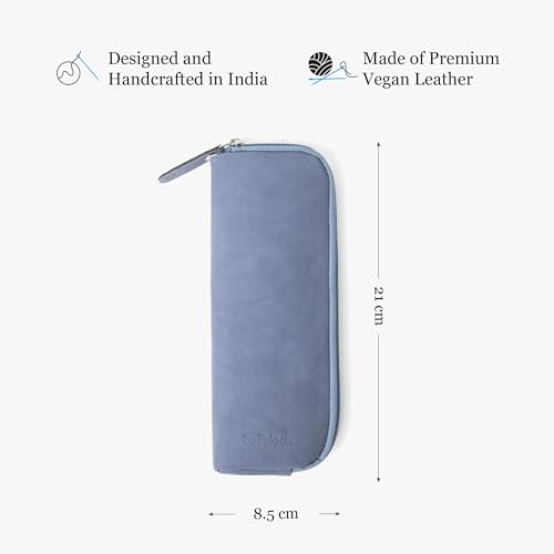 Image of Bellblock Premium Stationery Case & Pencil Pouch | Aesthetic Pencil Case for School /Office | Sleek Portable Pen Organizer | Compact Pen Pouch | Vegan Leather (Steel Blue)