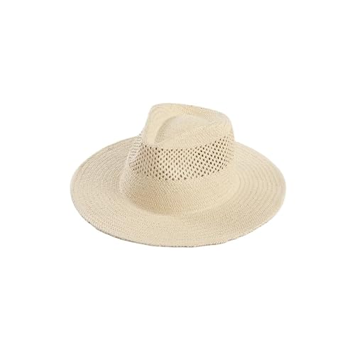 Chapeau de soleil en paille tissé main à large bord et couronne creuse pour femmes