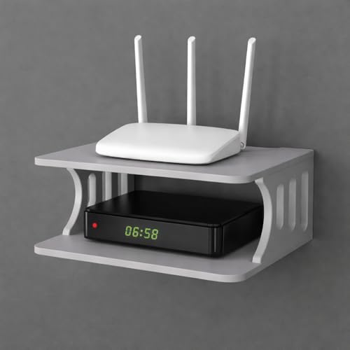Image of Set Top Box Stand Wall Shelf & WiFi Modem Display Rack for Living Room (Full Grey)