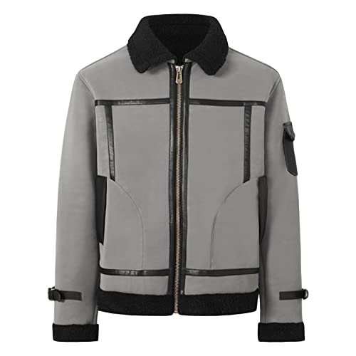 Manteaux Sherpa à Revers Pour Hommes Veste En Cuir Doublée Chaude Coupe Slim Fit
