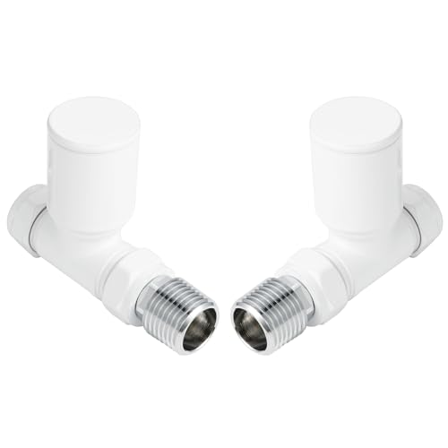 Image of VANCOCO 2Pcs Glossy White Straight 1/2"×15mm Towel Rail Valves, Round Head Manual Radiator Valves Compression Connection Pair for Central Heating Modern Bathroom