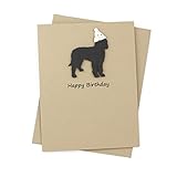 Black Doodle Birthday Card Single | Handmade Dog Greeting Notecard Blank Inside | Bernedoodle Labradoodle Confetti Party Hat