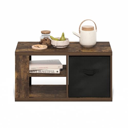 Image of Furinno Viola 3-Tier Modern Coffee Table, Printer Stand, Amber Pine | 1.2-inch Extra Thick Tabletop Center Table, Side Table, Open Shelf, 1x Storage Bin, for Living Room, Bedroom, Home Office