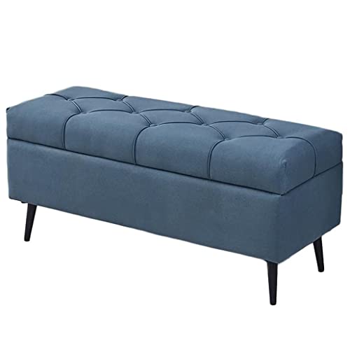Taburete de Almacenamiento Tecnología Reposapiés de Tela Tapizado Otomano Puff Taburete Taburete de Final de Cama Reposapiés para Cambiar Zapatos Patas de Metal para Sal