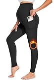 FULLSOFT Fleece Lined Maternity Leggings for Women with Pockets- Over The Belly Pregnancy Workout Yoga Pants(Black with Fleece,X-Large)