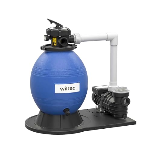 Wiltec Sandfilteranlage 550 W mit 38l Filtertank und selbstansaugender Pumpe 18000 l/h, Sandfilterpumpe, Pool-Pumpe