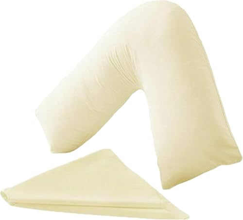 Nutra Nerd V pillow cases covers only - 100% Polycotton V shaped pillowcase cover - Neck & Back Support Orthopaedic Pregnancy Nursing V shape Pillow case cover only | Envelope Closure (Cream)