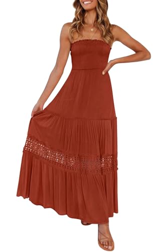 Image of ZESICA Women's 2026 Summer Boho Maxi Dresses Strapless Off Shoulder Lace Flowy A Line Beach Vacation Long Sundress