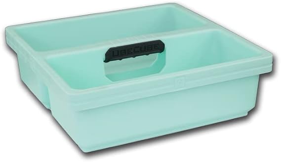 CrateGardner - Modern Black Rectangular Garden Storage Crate with Seat Topper, Cushion, and Two Drop-in Trays (Seafoam)