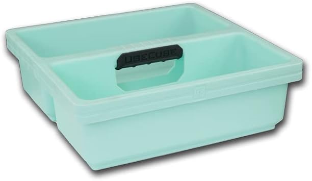 CrateGardner - Modern Black Rectangular Garden Storage Crate with Seat Topper, Cushion, and Two Drop-in Trays (Seafoam)