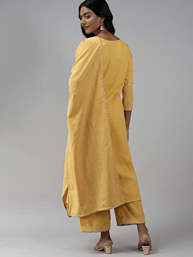 Image of Women Rangpreet Yellow Solid Straight Kurta Palazzo With Dupatta Set