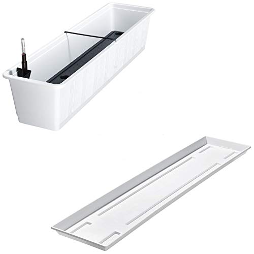 Balkonkasten Aqua Green Plus mit Bewässerung und passendem Untersetzer, Farben:weiß, Länge:80 cm