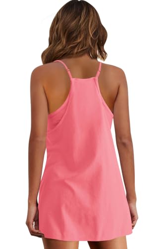 Image of Panadila Womens Summer Sleeveless Mini Dress V Neck Spaghetti Strap Sundress Athletic Short Dress with Pockets