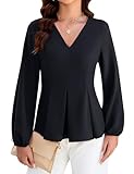 Blooming Jelly Womens Dressy Casual Peplum Tops Long Sleeve Blouses Work Shirts Business Casual Clothing (M, Black)