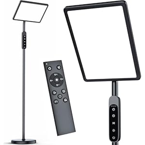 Light Therapy Lamp 12000 Lux,Sunlight Lamp with Touch&Remote Control, 4 Color Temperatures &5 Brightness Levels,Full Spectrum Daylight with 4 Timers,3-in-1 Retractable Floor Lamp.