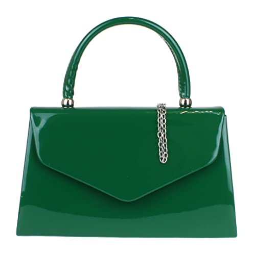 Image of Womens Patent Hard Case Evening Clutch Bag for Wedding Medium Dark Green