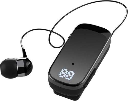 SUNSEATON Auricular Bluetooth Business con Cable Retráctil, Auricular inalámbrico Bluetooth con Micrófono, Bluetooth V5.2, Manos Libres, Compatible para iPhone, Teléfono Móvil con Android (Negro)