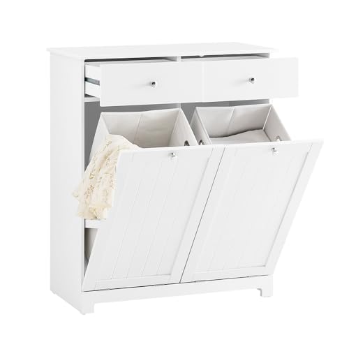 SoBuy Meuble Salle de Bain avec Panier à Linge – Armoire Salle de Bain avec 2 Tiroirs et Grande...