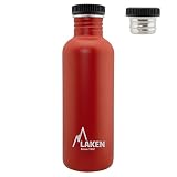 1L; Acero Inoxidable 18/8 Laken Basic Botella de Acero Inoxidable con Tapón de Rosca Acero y Boca Ancha 1L, Rojo