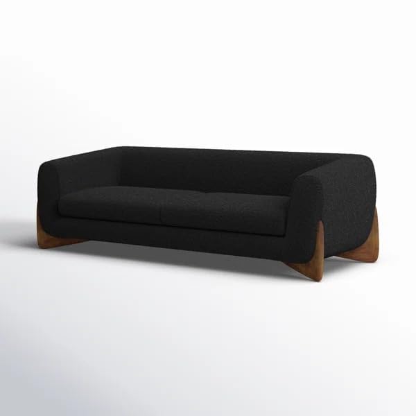 Image of Boucle Upholstered 3-Seater Sofa and Loveseat Olive Black