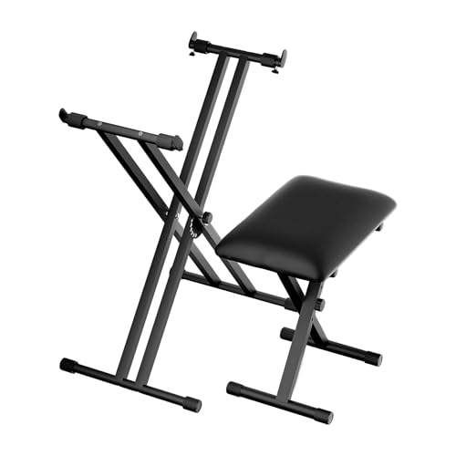 tipatyard Keyboard Stand & Bench Set, Upgrade Heavy Duty Double-X Keyboard Stand, Adjustable & Portable Digital Piano Stand with Limit Rod