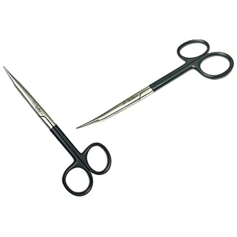 Mini/Fine Embroidery Scissors Sewing Crafts Small Very Sharp Point Black Handle (HB Iris Straight & Curved Set 4.5") Cover