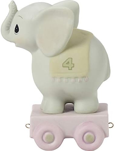 Precious Moments, May Your Birthday Be Gigantic, Birthday Train Age 4, Bisque Porcelain Figurine, 142024 , Gray