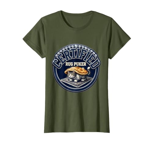 Certified Rug Puker Funny Cat Meme Bootleg Humor Gen-Z T-Shirt, Women, Olive Green, XX-Large