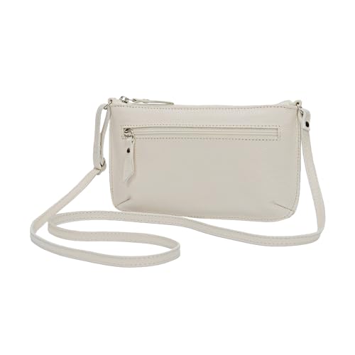 Bolsa Feminina Pequena Compacta Transversal em Couro Legítimo com Ziper Madamix (Off White)