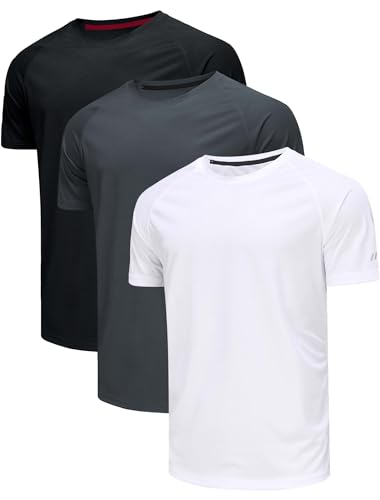3er Pack T-Shirts Für Herren Fitness Sport Funktionsshirt Laufshirt Kurzarm Sommer Fitnessshirt Trainingsshirt Sport Kleidung Männer Atmungsaktive Shirts - Schwarz Grau Weiß - 3XL