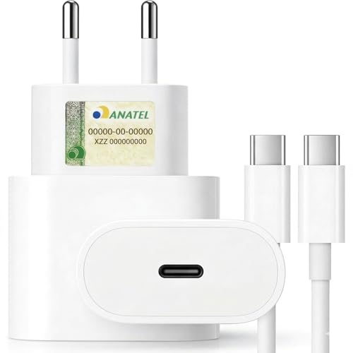 Carregador Turbo 30W USB-C Fast Charger Power Delivery + Cabo Reforçado 1m | Carregamento Ultra Rápido 50% em 30min | Compatível iPhone 15 16 17 Pro Max, Galaxy e Android | Fonte Bivolt Compacta