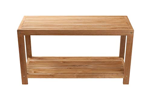 NORDIC STYLE TEAK Wood Shower Stool and Spa Bench with Shelf, Teak Shower Bench for Indoor and Outdoor Use, Teak Storage Bench, Teakwood Shower Bench, Natural Finish, 35'