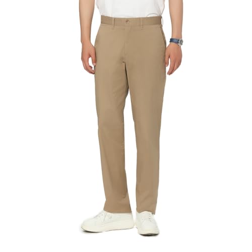 Men's Straight Fit Casual Khaki Cotton Pants Stretch Flat Front Trousers