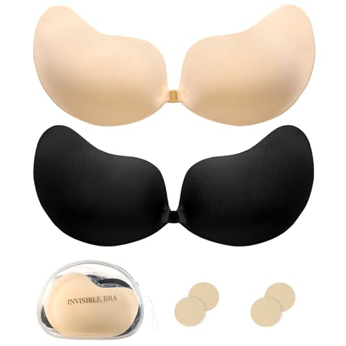Klebe BH Push Up 2 Paar,Trägerloser Rückenfrei BHS Wiederverwendbare,Unsichtbarer Haut Freundlich Selbstklebend BH für Abendkleid Brautkleid Badeanzug und rückenfreie