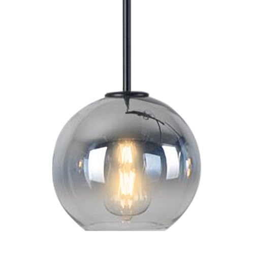 GLAMIGHT Modern Black Globe Pendant Light - Glass Ceiling Pendant for Kitchen, Dining Room - Silver, Mid Century Style - 11.8 Inch
