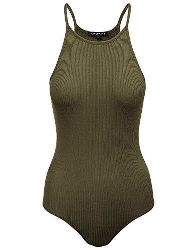 Women s Scoop V-Neck Racerback Sleeveless Tank Top Cotton Bodysuit OLIVE 1XL