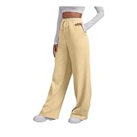 Vetement Femme Jogging Pantalon De Yoga Vêtements Sport pour Femmes Large avec Poches Et Taille Élastique Décontracté Running Fitness Training Pantalons Bas Grande 1-Kaki XXL