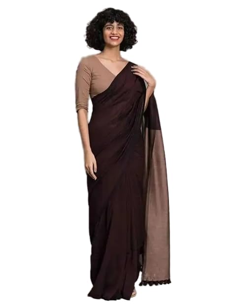 PAL SAREE Handloom Soft Khadi Cotton Saree for Women | Plain Saree with Tassel Pallu | Includes Unstitched Blouse Piece-picture-10