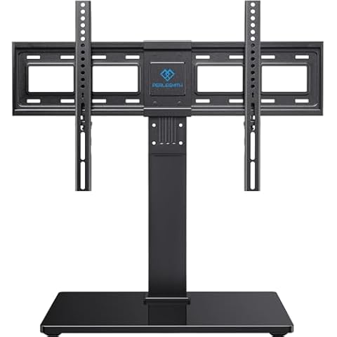PERLESMITH Universal Swivel TV Stand Base, Table Top TV Stand for 37 to 65,70,75 inch LCD LED TVs, Height Adjustable TV Mount Stand with Tempered Glass Base, VESA 600x400mm, Holds up to 99lbs, PSTVS13 Cover