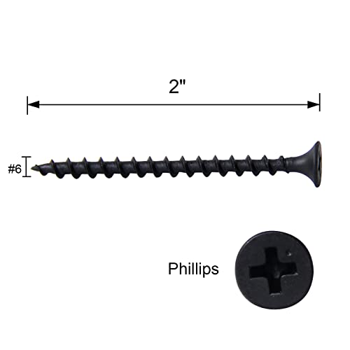 FASTENER TREE #6x2\" Drywall Screws Coarse Thread Bugle Head Black Phosphate for Drywall, Wood and Furniture 100PCS