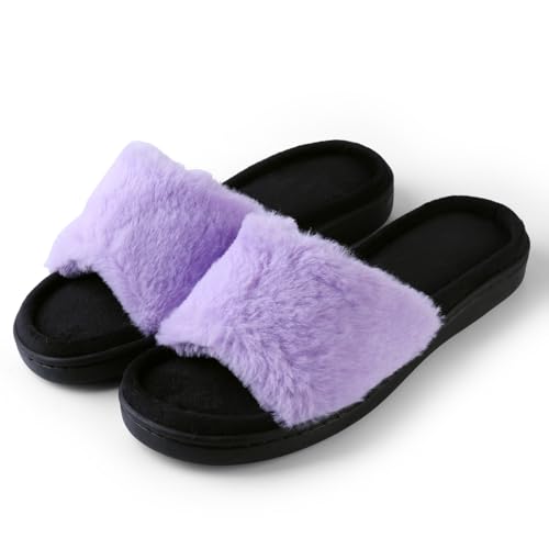 Women's Open Toe House Slippers Memory Foam Fuzzy Slide Sandals for Women