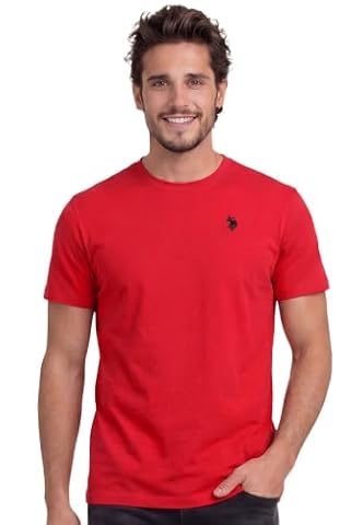 U.S. POLO ASSN. koszulka męska (rozmiar S-3XL) Basic z okrągłym dekoltem koszulka z krótkim rękawem z bawełny P012, czerwony-granatowy, L