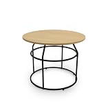 LIN HOME Mesa de Centro Redondo de Metal y Madera para Café 60x45cm - Mesa de Salón Montaje Fácil, Estilo Moderno